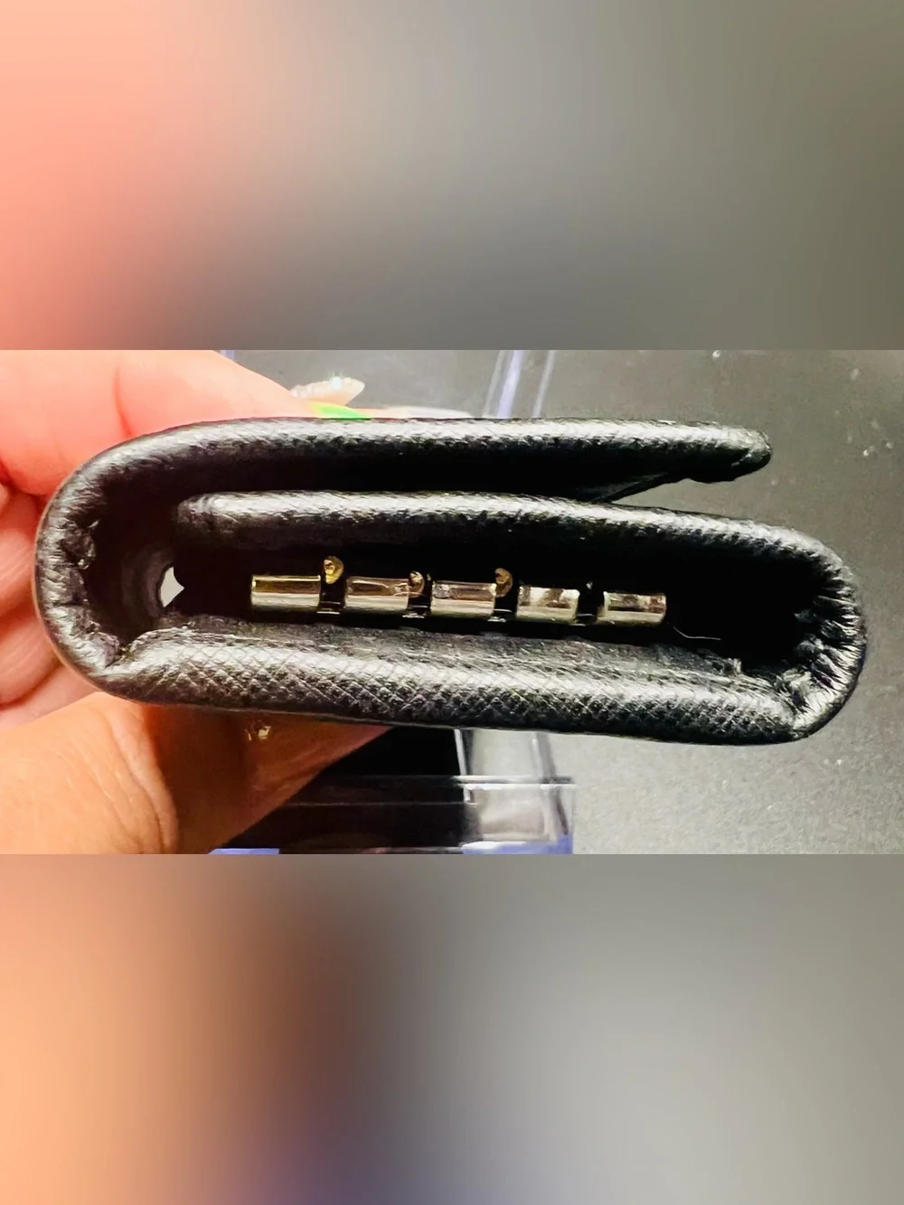 Coach Signature Debossed Crossgrain Leather 5-Ring Key Case Holder - Black EUC